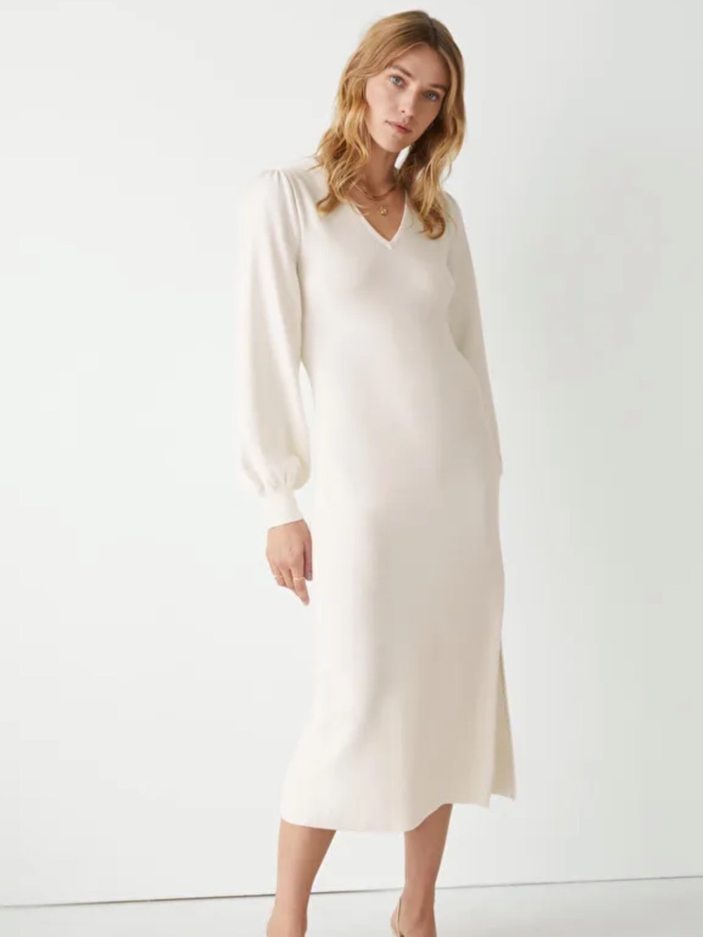 & OTHER STORIES V Cut Knit Midi Dress Size S